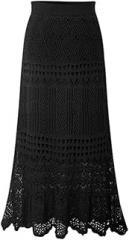Higohome Women's Knit Skirt High Waist Loose Casual Plus Size Crochet Hollow Long Knitted Skirts for Girls