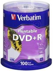 Verbatim 96575 Inkjet Printable 100 Disc Spindle 16X DVD+R White
