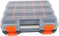 Double-sided Portable Tool Box Organizer with Plastic Electronic Components Storage, Small Parts Classification Case 32x27x8cm for Hardware and Craft Supplies