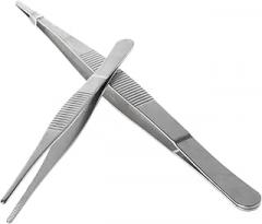 Precision Tweezers Toothed Tweezers Barbecue Stainless Steel Long Food Tongs Straight Home Tweezer Garden Kitchen BBQ Tool 5 Sizes for Crafting, Jewelry, Electronics, and Lab Work(12.5cm)