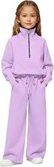 Generic Girls 2 Piece Sweatsuit Fall Winter Fleece Half Zip Mock Neck Solid Sweatshirts and Sweatpants Jogger Set with Pocket