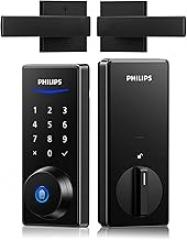 Philips Front Door Lock Set, Electronic Fingerprint Lock with 2 Lever Handles, Keyless Entry Door Lock with Handles, Auto Locking, Fingerprint Unlock, Touchscreen Keypad with Key
