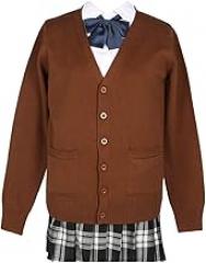 Blostirno Women's Cardigan School Uniform Sweater Cardigans V-Neck Long Sleeve Button Down Knit with Pockets