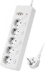 EU Plug 5 AC Outlet Power Strip Multitap Extension Cord Electrical Socket with 20W PD QC3.0 USpB Fast Charrger Multiprise Network New 2026 High for Reliable Electronic Component
