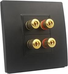 Dark Audio Speaker Wall Mount Panel 2 Port Panel 4 Connector Black Audio Socket