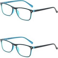 Anti-blue Computer Glasses, Reading Glasses for Men and Women, 1.5/+2 Magnification, Lightweight Blue and Black Frame Glasses