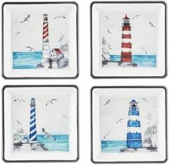 Ganz Lighthouse Trinket Dish, Metal, 5.13 Inches Square, 0.75 Inch Height, Set of 4, Multicolor