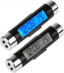 2 in 1 Blue/Backlight Car Digital LCD Temperature Thermotracker Metier Auto Clock Indoor Electronic Without Battreriy
