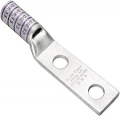 Burndy YAZ28-2TC38 Two Hole Hylug Code Conductor Long Barrel Copper Compression Terminal with Inspection Window, 4/0 AWG Conductor, 3/8