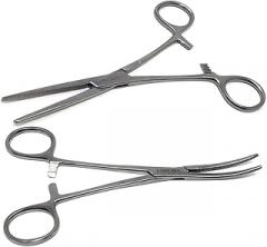 2PC Heavy Duty Locking Forceps Clamps with Full Serrated Jaws - Premium Quality - Ideal Hemostats for Nurses Fishing Pruning Taxidermy Crafts Electronics and Hobby (Straight + Curved 6.25