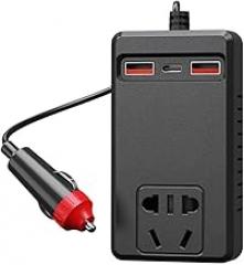 150W Car Inverter for 12V/24V Vehicles with 2 USB-C Ports, Portable Power Converter for Laptop and Electronics, Compact Design, Black