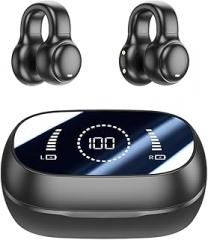 Wireless Earbuds Open Ear Clip Headphones Air Conduction Earbuds LED Power Display Earphones Sport Bluetooth 5.3 Headphones (Black)