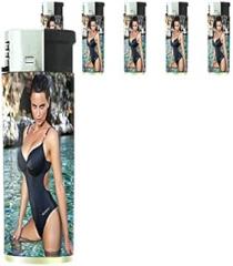Italian Italy Pin Up Girls Model Set of 5 Lighters S7 Electronic Refillable Flame Cigarette Smoking