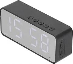 ciciglow Alarm Clock with Bluetooth Speaker, Speaker Charging Power Bank Beside with Mirror/Display Dual Alarm Clock/Temperature/FM/Phone Calls, Support Memory in for Office