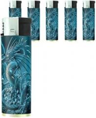 Butane Refillable Electronic Lighter Set of 5 Pieces Dragons Design-004