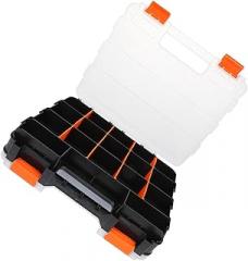 Double-sided Plastic Tool Accessory Box with Handle, 32x27x8cm Small Parts Organizer Storage Case for Electronic Components, Hardware Screws, Beads, and Jewelry