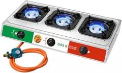 Vivicreate 3 Burner Propane Gas Stove 30000 BTU Stainless Steel Cooktop with Enamel Pan Supports Electronic Ignition for Outdoor Cooking Camping BBQ Estufa de Gas Portátil Fogón de Gas