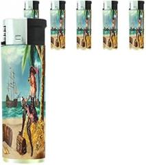 Vintage Pirate Ship Lighters S12 Set of 5 Electronic Flame Cigarette Smoking Retro High Seas