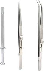 3 Pack Piercing Ball Grabber Tool Set, Stainless Steel Tweezers Jewelry Holder, Diamond Locking Tweezers for Tiny Objects/IC Chip Electronic Components