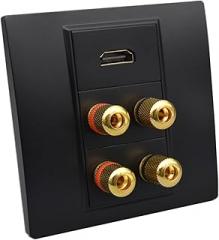 4-Piece HiFi Speaker Wall Panel with HDMI 2.0 Sockets, Four-Port Audio Connectors, Black Panel