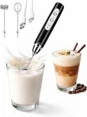 Louvcue Hand-Held Wireless Electric Milk Foam Machine 3-Gears Adjustment High-Fficiency Motor Durable 304 Stainless Steel Mixer (black)