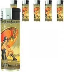Refillable Electronic Lighter Set of 5 Pieces D-027 Girl Umbrella The Dunes Beaches by The South Shore LINE Chicago Illinois Vintage