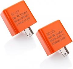 12V Speed Adjustable 2 Pin LED Electronic Flasher Relay for Motorcycle Turn Signal Direct Replacement Universal Hazard Warn Hyper Flash Relay (Orange,2pcs)