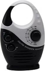 Waterproof Shower Radio, 1Pc Adjustable Volume Shower AM FM Button Speaker Portable Waterproof Speaker Bathroom Speakers Wireless Radio with Top Handl(Color:Black and White)