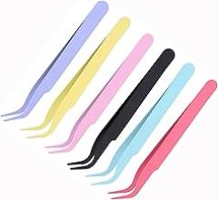 6-Piece Precision Curved Tweezers Set, Multi-Color Stainless Steel Craft Tools for Eyelash Extension, DIY, Jewelry Making, Electronics Repair