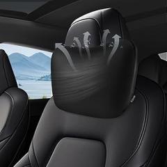 Upgraded Car Seat Neck Pillow - Adjustable Height Headrest Cushion - for Tesla Models 3/Y/S/X High Elastic Pearl Cotton Interior and Ventilated Nappa Leather - Neck Pain Relief (1 Pack Black)