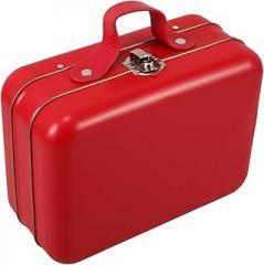 HEALLILY Mini Suitcase Makeup Organizer Container for Travel Handbag Storage Box Cute Red Tin Jewelry Case for Electronics Toys and Cosmetics