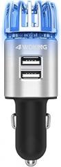 Car Air Purifier Ionizer, 12V Plug-in Car Air Freshener Gadgets with Dual USB Charger Removes Cigarette Smoke, Pet and Food Odor, Ionic Ozone (Silver)