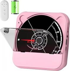 Portable CD Player with Bluetooth, Rechargeable Wireless Mini Desktop for Home with HiFi Speaker, Cute CD Player Remote Control, LCD Display, Supports CD/FM Radio/USB/AUX/Timer/Repeat, Pink