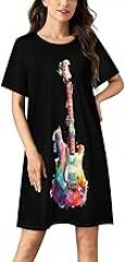 Colorful Electronic Guitar Printed Women's Night Shirt Soft Short Sleeve Sleep Dress Sleepwear Nightgown