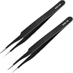 2 Pcs ESD-18 Precision Tweerzers Upgraded Anti-Staic Stainless Steel Precise Curved Of Tweezers ESD Tweezers For Electronic,Laboratory,Craft,Jewelry Making