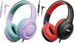 acer [Purple Green+Black Red] Kids Headphones Wired for School - Over-Ear 85/94dB Volume Limiter, 3.5mm Jack Foldable Stereo Sound Headset for Toddlers Girls Boys Travel Learning Entertainment Tablet