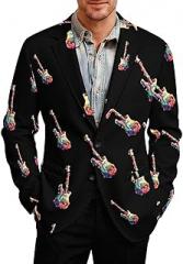 Generic Colorful Electronic Guitar Trendy Men's Two Button Suit Funny Casual Slim Fit Blazer Coat Tuxedos Jackets