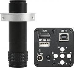 1080P HDMI USB Industrial Electronic Digital Video Microscope Camera U Disk Video Recorder + 180X 130X 200X 500X C Mount Lens(Long focal 130x)