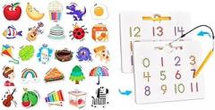 GAMENOTE Magnetic Number Tracing Board + JoyCat Fridge Magnets for Toddlers & Kids – 26 Cute A-Z Objects, Large Magnetic Refrigerator Toys