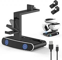 QYCHHJ Controller Charging Dock for Play Station VR2, Headset Display Stand Controller Charging Station for PSVR2 with Type-C Adapter, Quick Charging Stand with LED Indicator Light