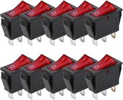 10PCs 3‑Pin Switch Rocker On Off Red Light 2‑Position Car Boat KCD3 Switch Toggle Household Appliances Accessories,Electronic Components
