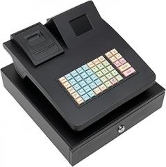 Electronic Cash Register for Small Businesses, 48 Keys Cash Registers POS Cash Machine Flat Keyboard with Drawer Box Dual-Sided Display Thermal Printing Built-in Reporting System