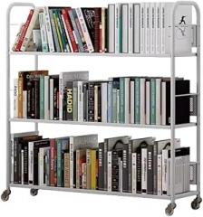 Book Shelf Metal Bookshelf with Wheels Iron Display Stand Bookcase Finishing Rack Commodity Shelf Storage Rack for Living Room