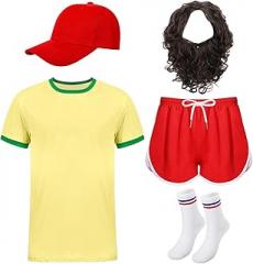 GANSHAYA 5 Pcs Running Costume Set Include Hat Wig Beard T-shirt Shorts and Socks Running Outfit for Men Halloween Cosplay