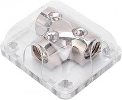 GOTOTOP 2 Way Power Distribution Block Zinc Alloy Chrome Plated Splitter for Car Boat 0GA 1 in 2 Out with Clear Cover