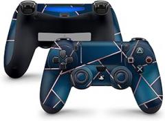 ZOOMHITSKINS Compatible with PS4 Controller Skin, Abstract Artwork Lines Linear Azure Sky Blue, Durable, 3M Vinyl, Made in The USA