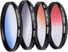 ZOMEI 67mm Graduated Grey Blue Orange Red Lens Filter Kit for Canon Nikon Sony