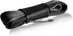 Winch Rope 3/16 inch Synthetic Winch Rope for Electronic Winch on ATV/UTV/Snowmobile with Sleeve and Thimble (3/16''x50feet, Black)