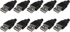 10-Pack USB 2.0 Type A Male Connector, 4-Pin Welded USB Wiring Connector with Black Plastic Shell for DIY Electronics Projects and USB Cabling