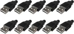 10-Pack USB 2.0 Type A Male Connector, 4-Pin Welded USB Wiring Connector with Black Plastic Shell for DIY Electronics Projects and USB Cabling
